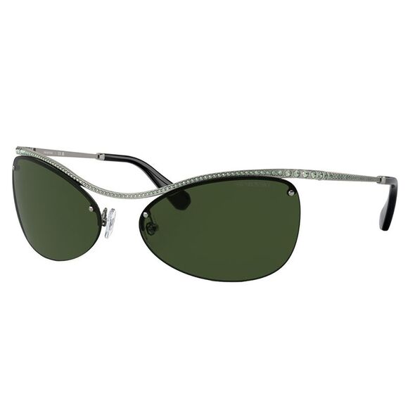 Swarovski SK 7018 400971 Gunmetal Metal Irregular Sunglasses Green Lens